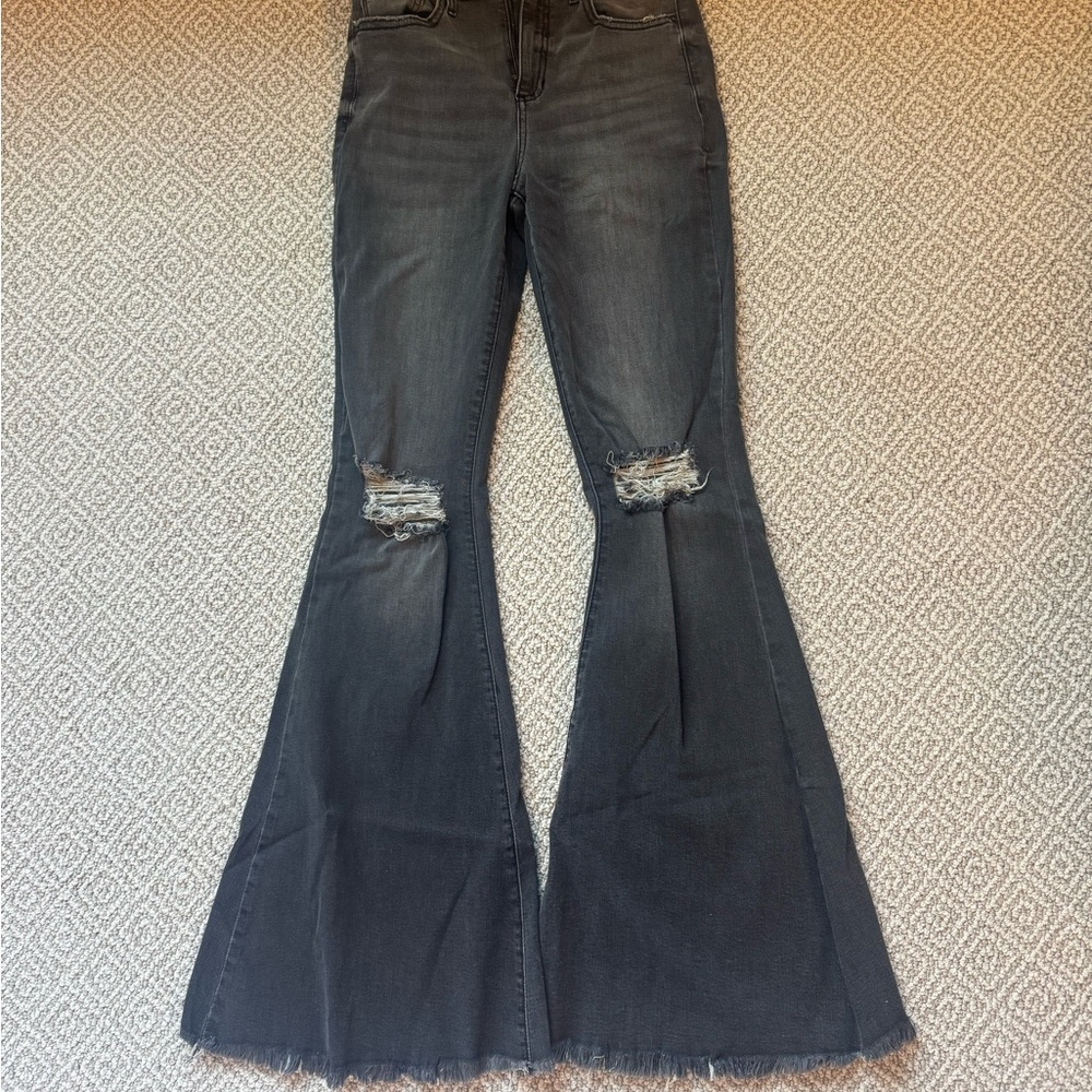 Women's Distressed Flare Jeans - Black